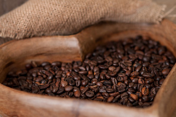 Coffee beans and a cup of espresso