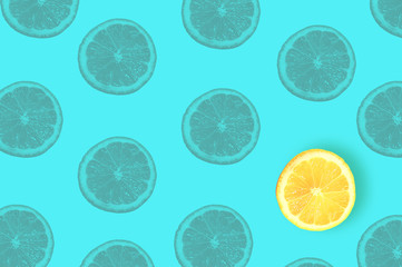 Summer layout, minimal style background with a slice of fresh lemon