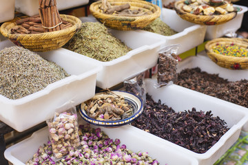 species and flowers for cosmetic and food on local market in Morocco