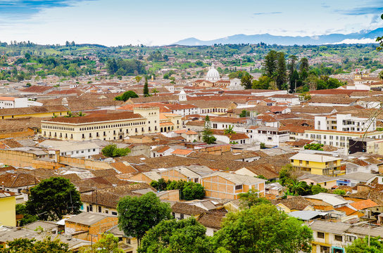 Above view of the city of Popayan located in the center of the department of Cauca. It's called the White City because most of the houses are painted white
