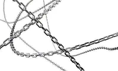 Foto op Plexiglas Shiny chains are intertwined on a white background. 3d render background. © Redlix