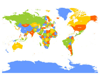 Fototapeta premium Polityczna mapa świata z odwróceniem w poziomie. Lustrzane odbicie. Ilustracji wektorowych.