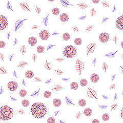Light Blue, Red vector seamless natural pattern with leaves and flowers.