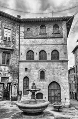 View of Palazzo del Bargello, medieval building in Gubbio, Italy
