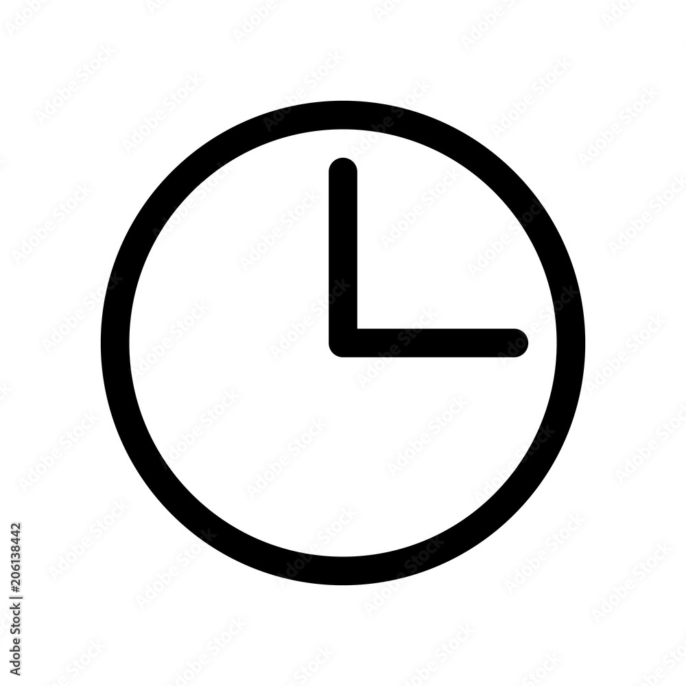 Poster clock icon, time or alarm theme. outline modern design element. simple black flat vector sign with r