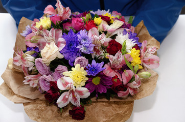  beautiful bouquet of roses and chrysanthemums, a colorful bouquet of different fresh flowers