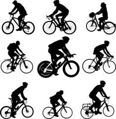 Bicyclists silhouettes - vector - obrazy, fototapety, plakaty