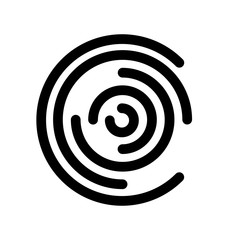 Abstract icon evokes circular maze. Outline modern design element. Simple black flat vector sign with rounded corners.