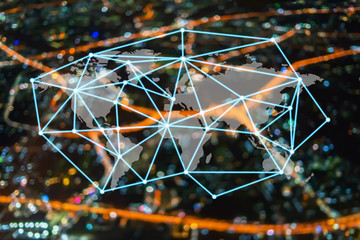 Big data connections. IOT - internet of things. Future technology digital concept on blurred...