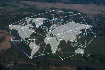 Big data connections. IOT - internet of things. Future technology digital concept on blurred...