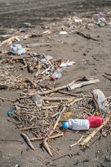 Rubbish on the beach shore