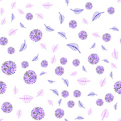 Light Purple, Pink vector seamless elegant wallpaper with leaves and flowers.