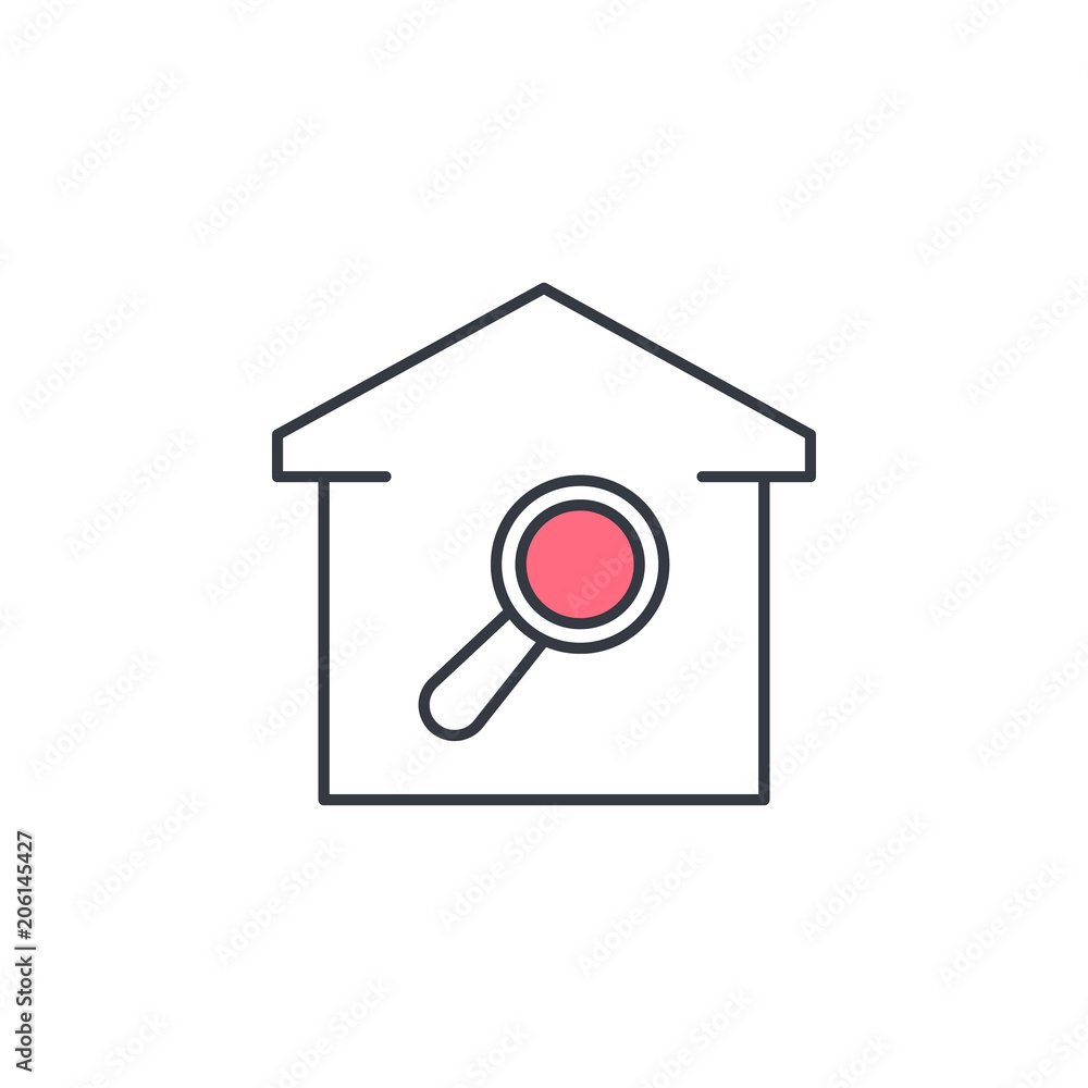 Aufkleber in search of a home icon. element of web icon with one color for mobile concept and web apps. thin l