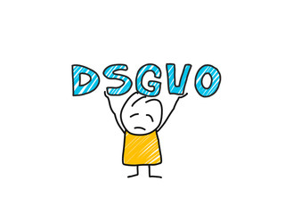 stick man in front of DSGVO letters. General Data Protection Regulation. GDPR, RGPD, DSGVO, DPO. Concept vector illustration. Flat style. Horizontal