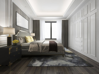 3d rendering luxury bed in white classic bedroom