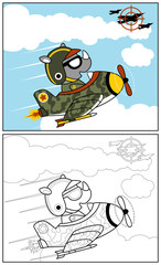 coloring book or page with funny jet  pilot cartoon vector