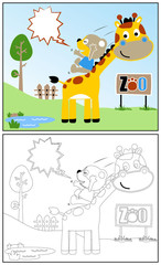 coloring book or page with funniest animals cartoon