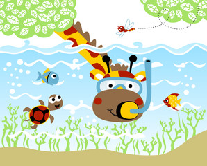 giraffes diving time, vector cartoon illustration