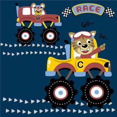 Monster truck race cartoon with funny racer © Bhonard21