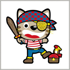 Little cat the pirate, vector cartoon illustration