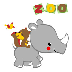 Baby animals in the zoo, cute animals playing, vector cartoon illustration