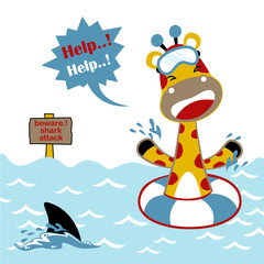 vector cartoon of giraffe in danger