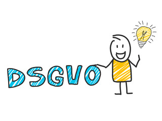 stick man in front of DSGVO letters. General Data Protection Regulation. GDPR, RGPD, DSGVO, DPO. Concept vector illustration. Flat style. Horizontal