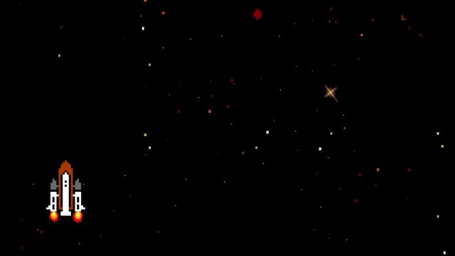 Space Shuttle Flying Up in Retro Video Game Style