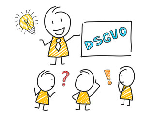 stick man in front of DSGVO letters. General Data Protection Regulation. GDPR, RGPD, DSGVO, DPO. Concept vector illustration. Flat style. Horizontal