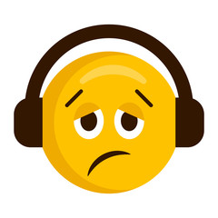 Sad emoji with headphones icon