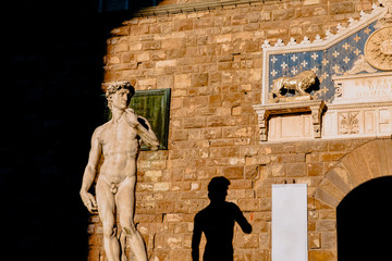 famous Michelangelo's sculpture of David in Piazza Della Signoria, Florence, Italy