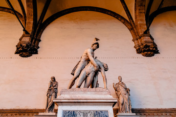 Fototapeta na wymiar Sculpture of Menelaus supports Patroclus's body in Loggia de Lanzi, Florence