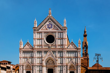 beautiful architecture of famous basilica of santa croce in florence, italy
