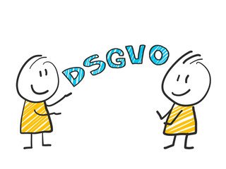 stick man in front of DSGVO letters. General Data Protection Regulation. GDPR, RGPD, DSGVO, DPO. Concept vector illustration. Flat style. Horizontal