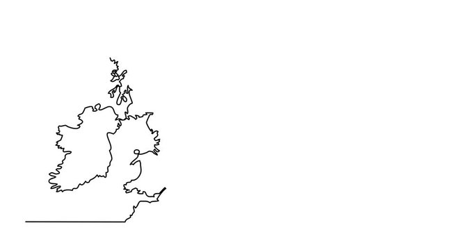 Self drawing animation of continuous line drawing - map of Britain and Ireland