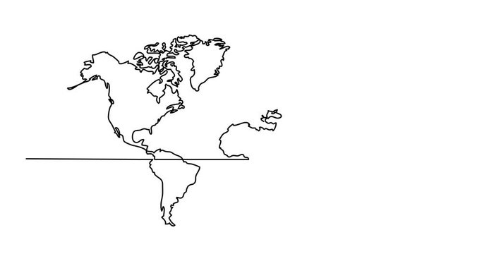 Self drawing animation of continuous line drawing - map of world map