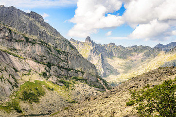 Daylight landscape, view on mountains and rocks, Ergaki