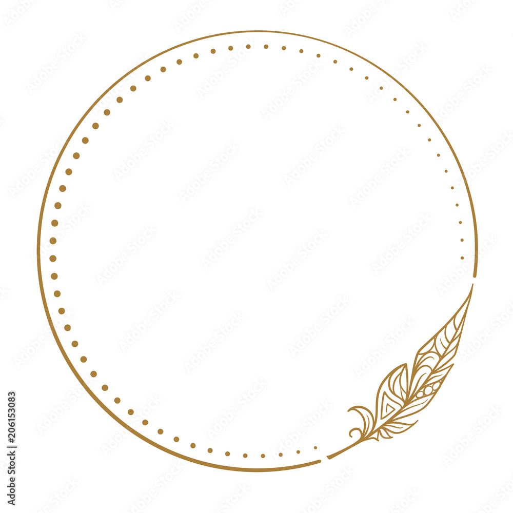 Wall mural vector round dotted frame frame whith feather decorative element
