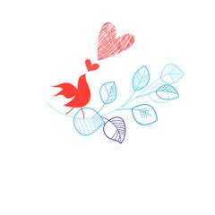 Holiday card with a bird in love