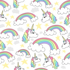 Fototapeta na wymiar Seamless Pattern of Unicorns and Rainbows