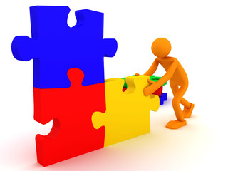 Man collects a puzzle