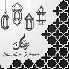 Islamic ramadan kareem greeting card template with hanging lantern