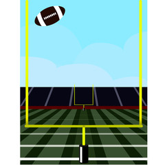 American Football Stadium Field with Football Flying Through Goal Post © K Barrett York