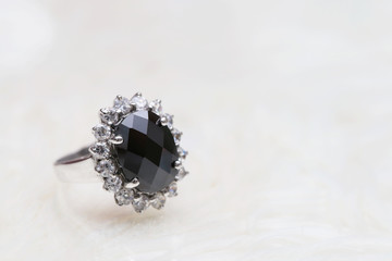 jasper black gemstone on diamond ring