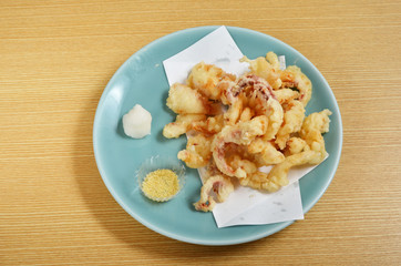 Japanese deep fried sliced squid on the plate