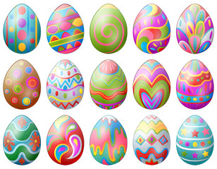 Set of colorful decorated easter eggs isolated on white background