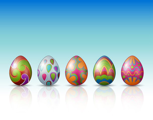 Decorated Easter eggs on a white background