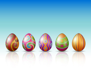Decorated Easter eggs on a white background