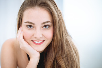 beautiful woman face smiling white teeth