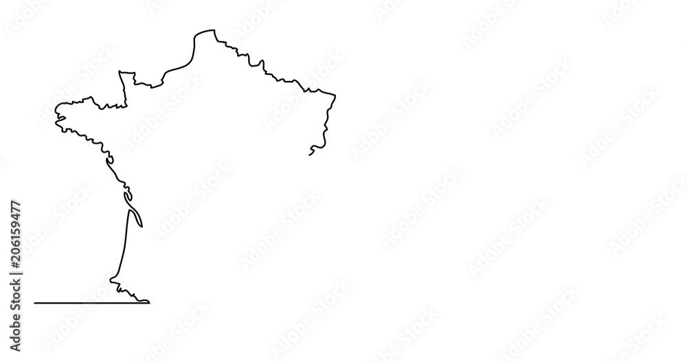Poster self drawing animation of continuous line drawing - map of france